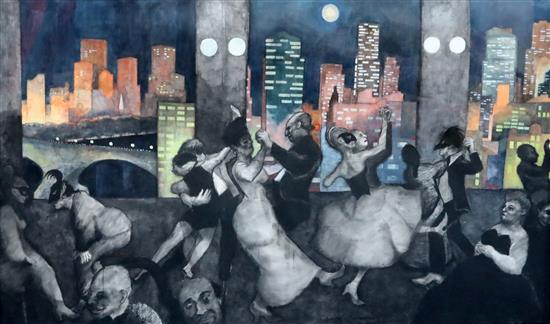 Gerald R. Jarman (British, 1930-2014) Night Cityscape: Dance Burlesque 43 x 73.5in.